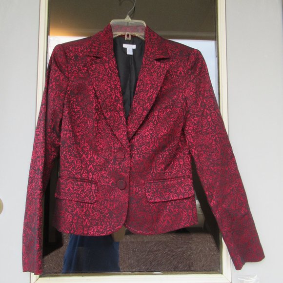 Last Chance NWT VINTAGE red & black print with shimmer blazer - Picture 4 of 16